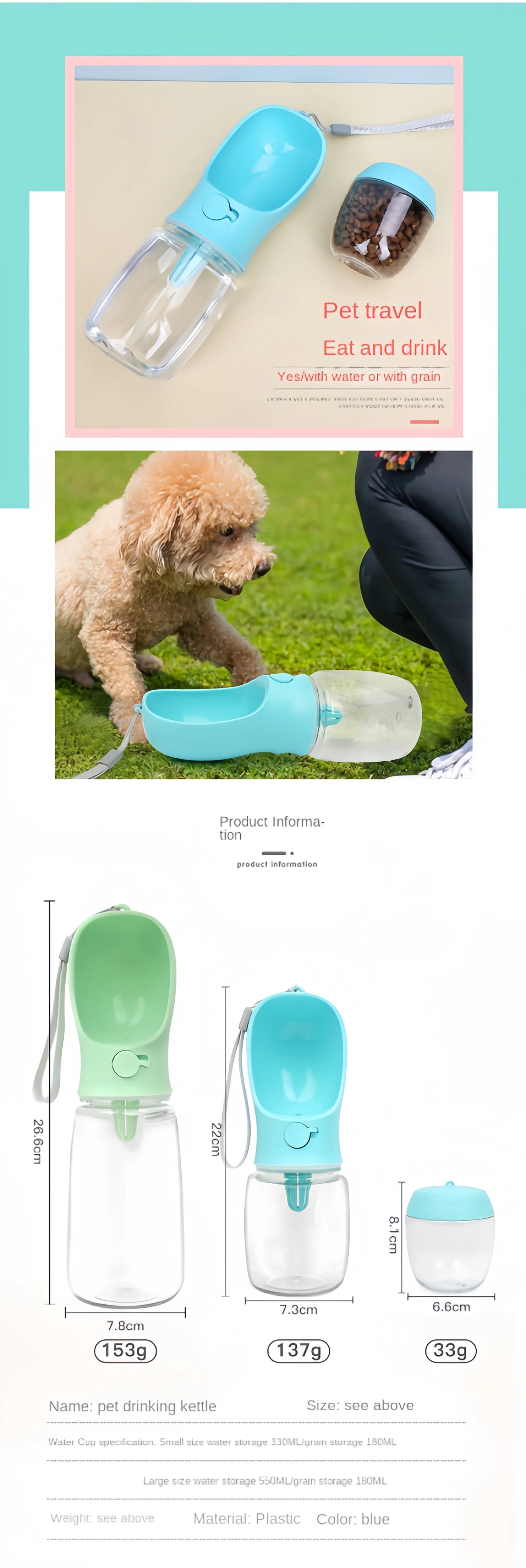 Portable Pet Water Bottle & Food Container