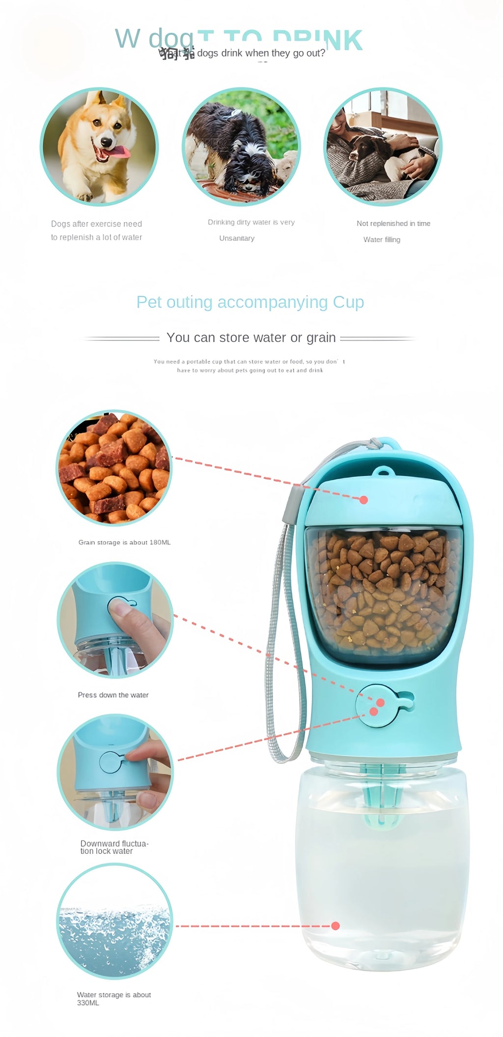 Portable Pet Water Bottle & Food Container