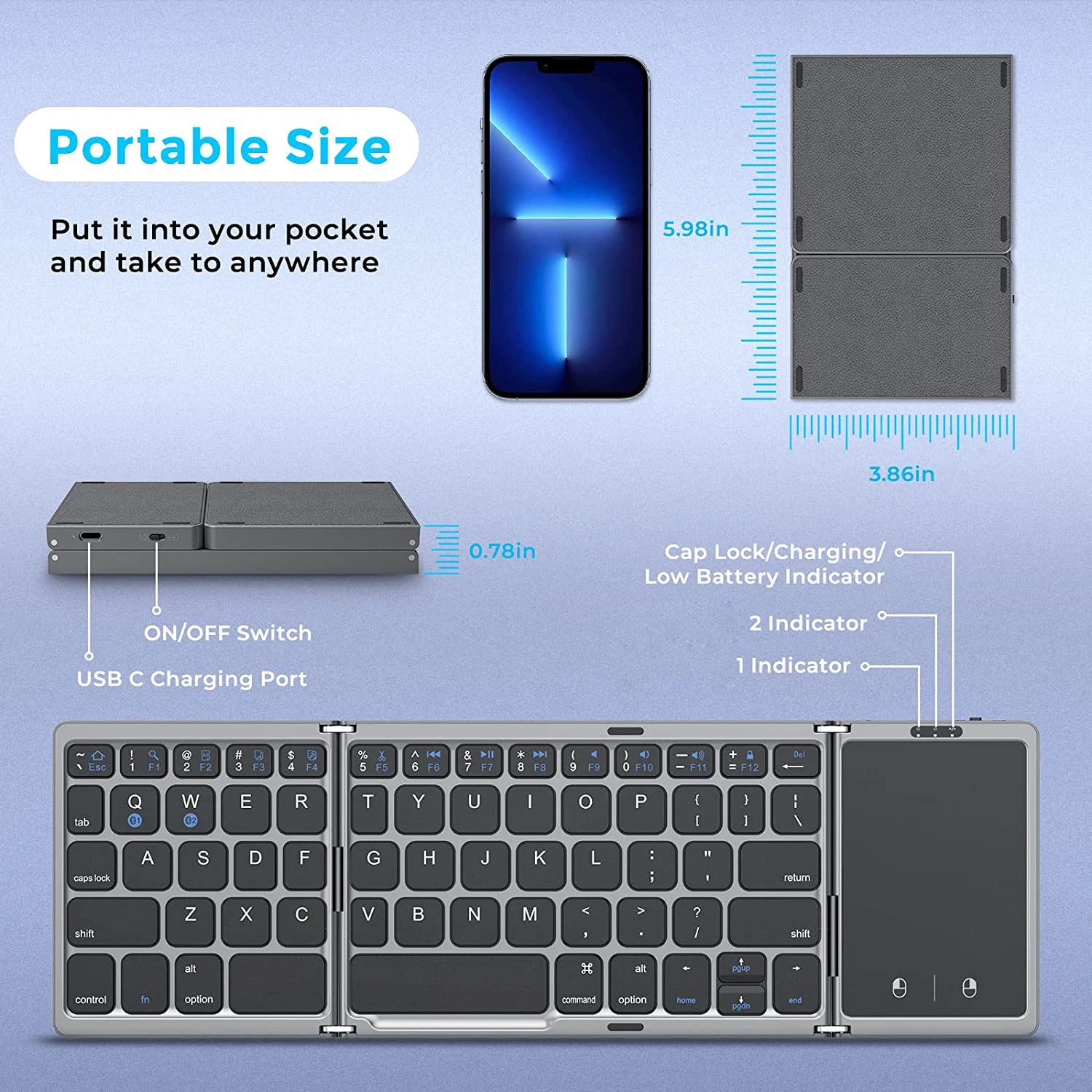 Foldable Bluetooth Keyboard with Touchpad